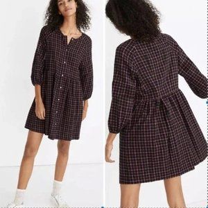 NEW Madewell Plaid Flannel Raglan Button-Front Shirtdress Dress 2 (XS) NWT